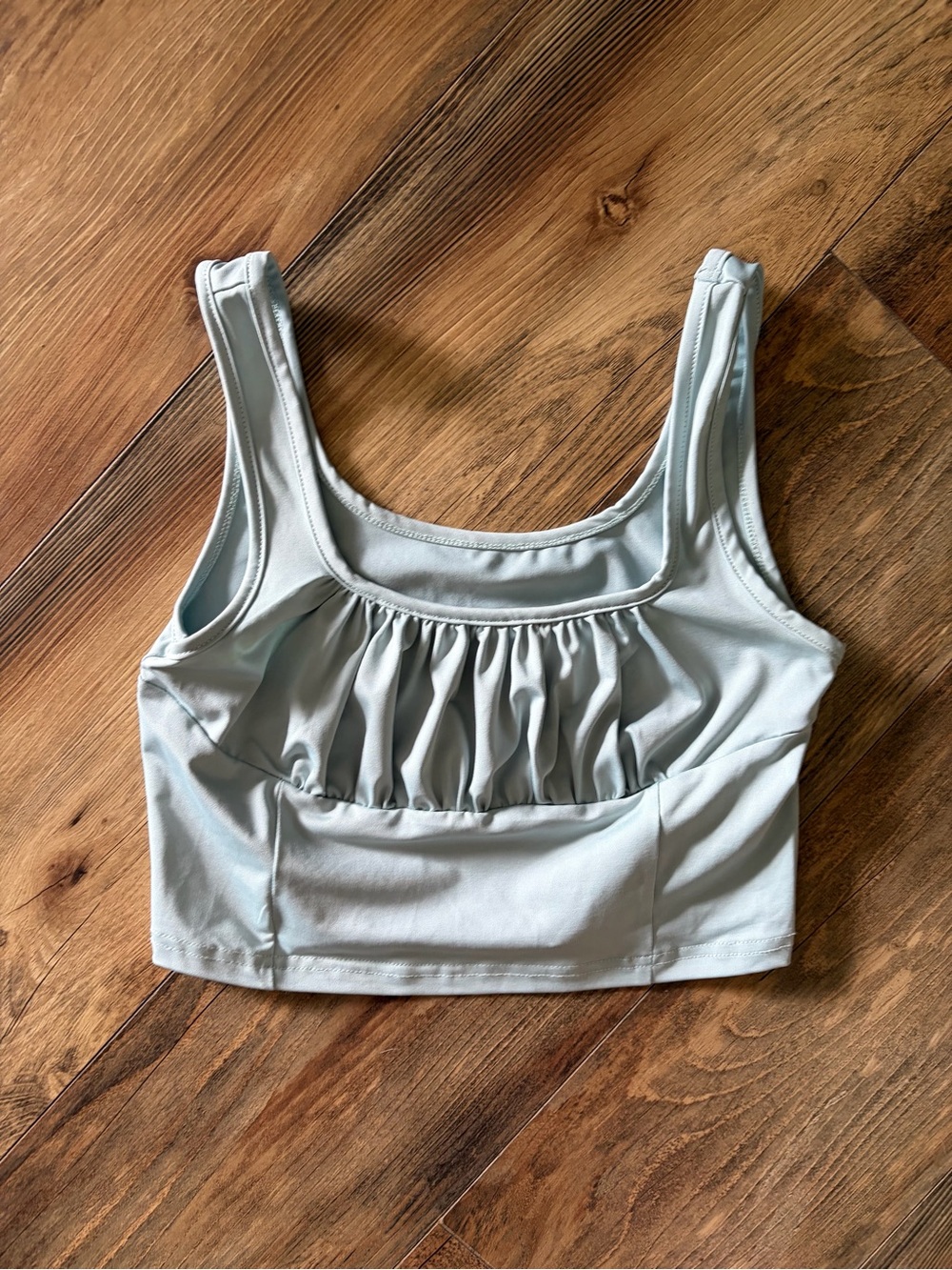 Cider Pale Blue Gathered Front Crop Tank